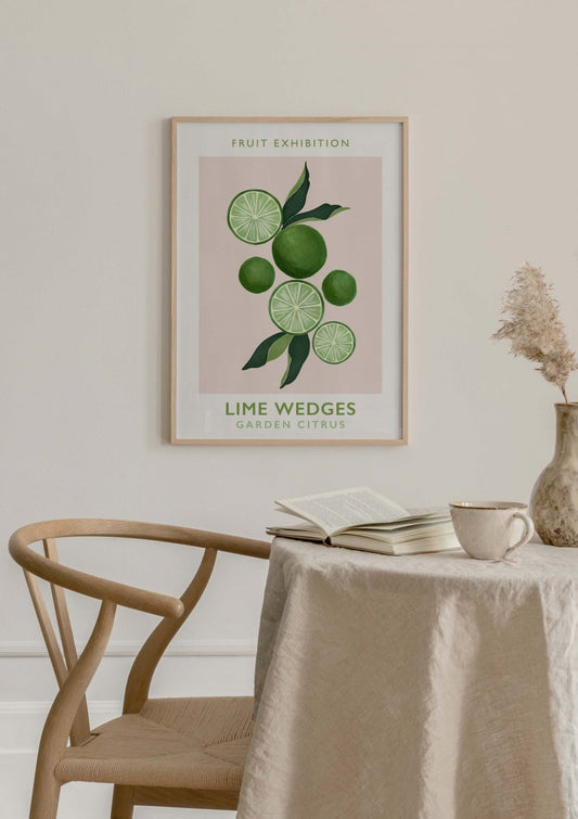 Watercolor lime wedges poster for nursery and home wall decor.