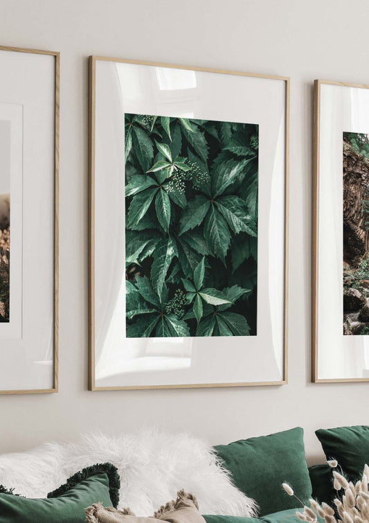 Watercolor wild grape leaves poster for nursery and home wall decor.