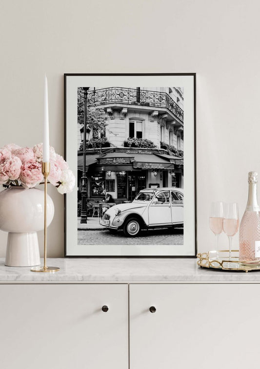 Watercolor paris corner poster for nursery and home wall decor.