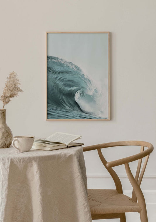 Watercolor big wave poster for nursery and home wall decor.