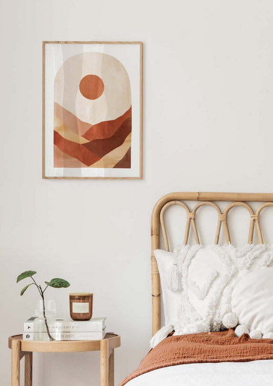 Watercolor abstract landscape poster for nursery and home wall decor.