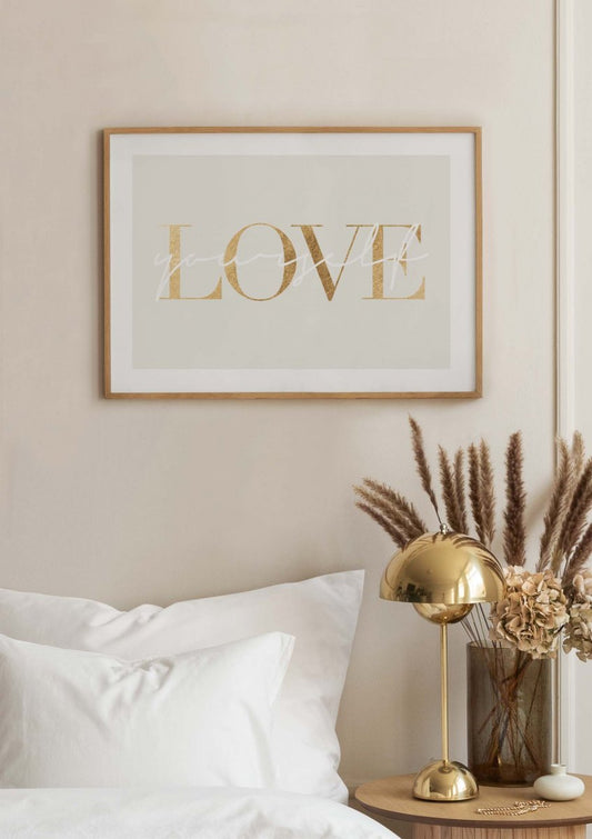 Watercolor love yourself poster for nursery and home wall decor.