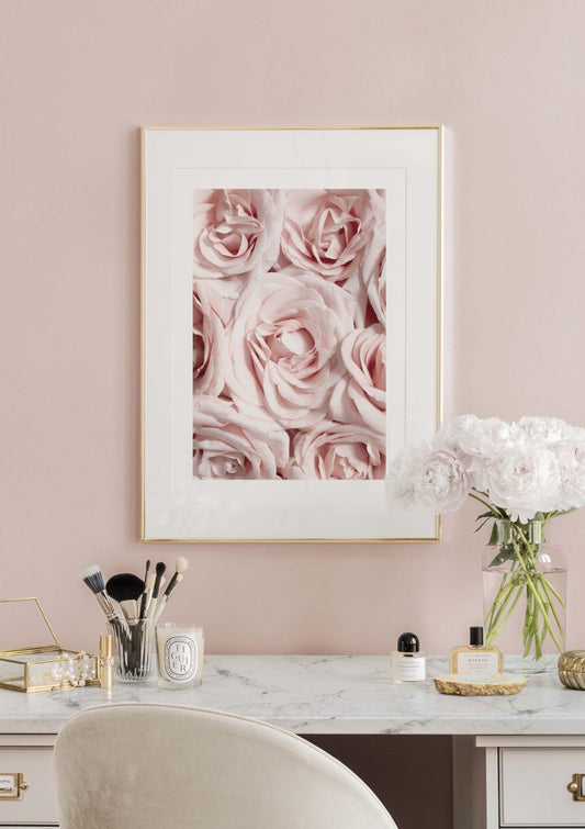 Watercolor wall of roses poster for nursery and home wall decor.