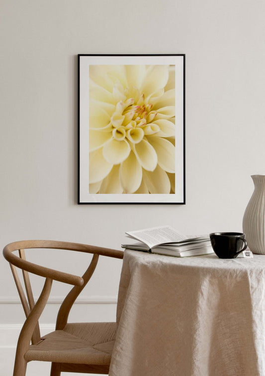 Watercolor yellow dahlia poster for nursery and home wall decor.
