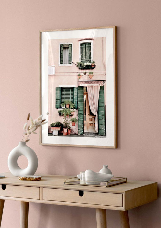 Watercolor front in pink poster for nursery and home wall decor.