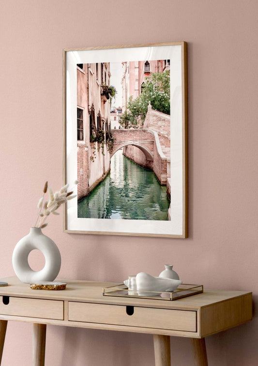Watercolor canal in venice poster for nursery and home wall decor.