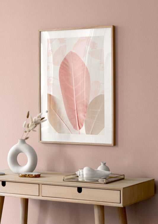 Watercolor pastel leaves poster for nursery and home wall decor.