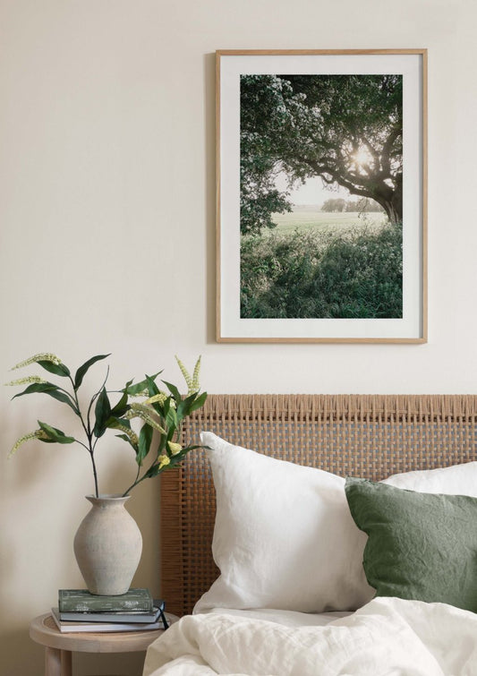 Watercolor rural field poster for nursery and home wall decor.