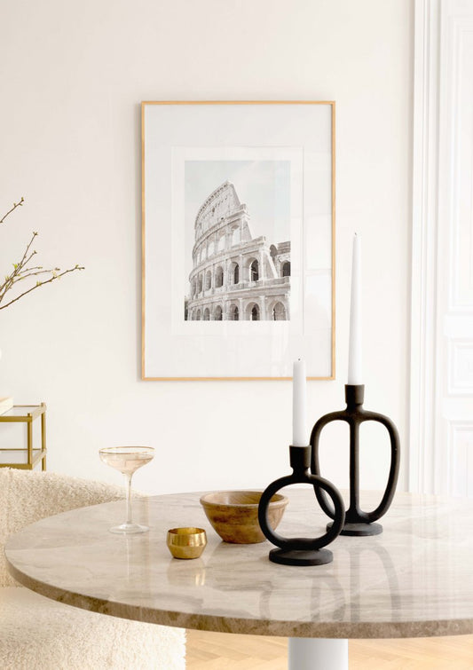 Watercolor white colosseum poster for nursery and home wall decor.