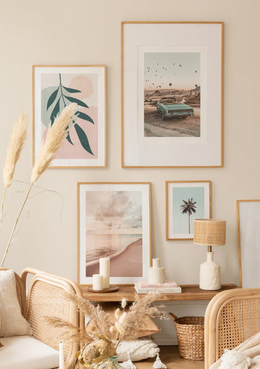 Watercolor palm tree blue sky poster for nursery and home wall decor.