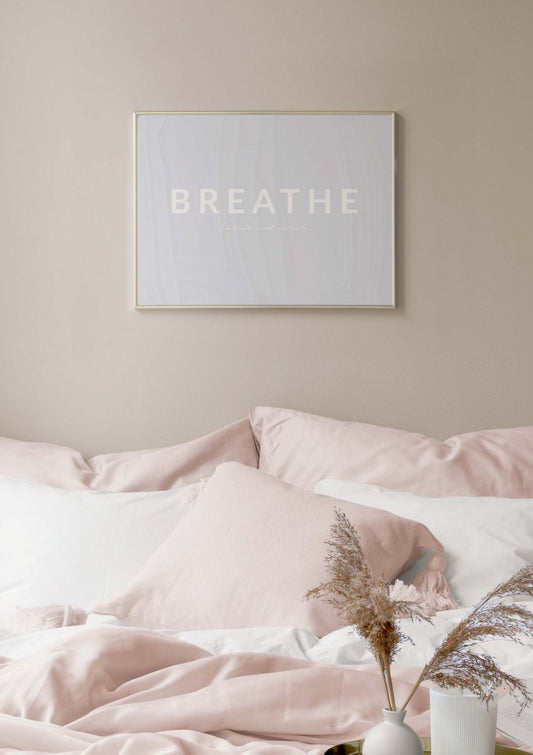 Watercolor breathe - inhale and exhale poster for nursery and home wall decor.