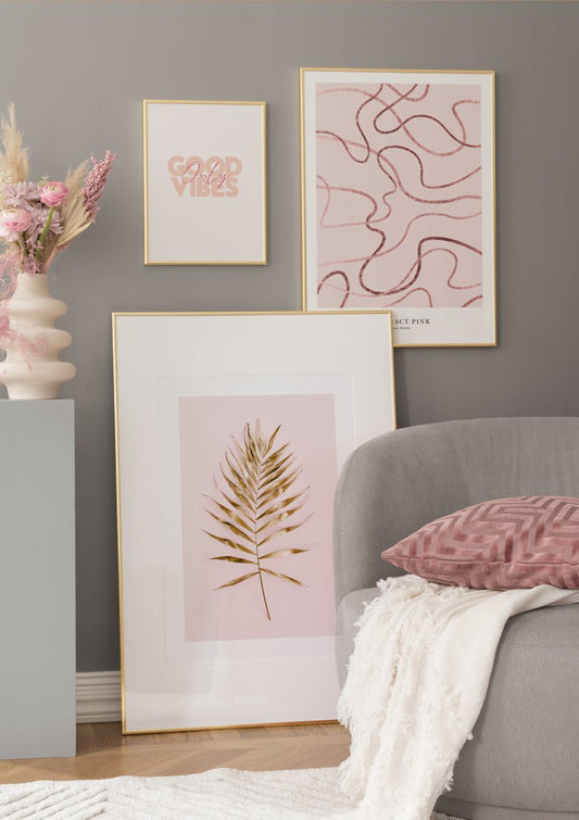 Watercolor gold leaf no1 poster for nursery and home wall decor.