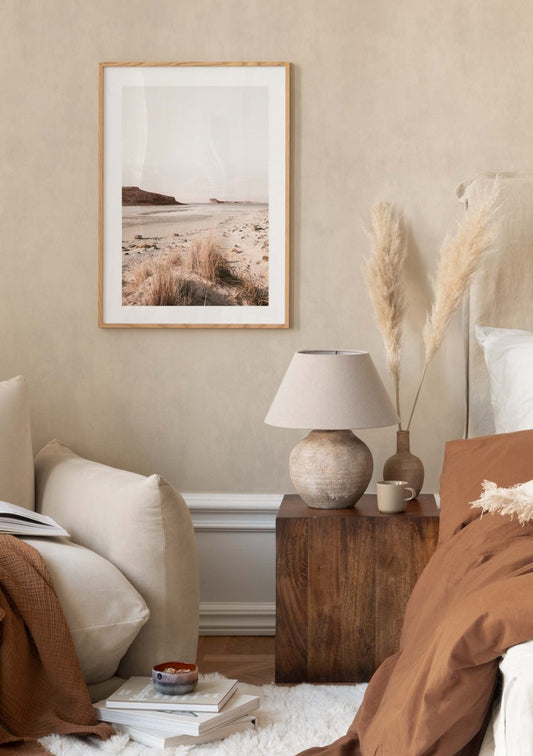 Watercolor sandy lagoon poster for nursery and home wall decor.