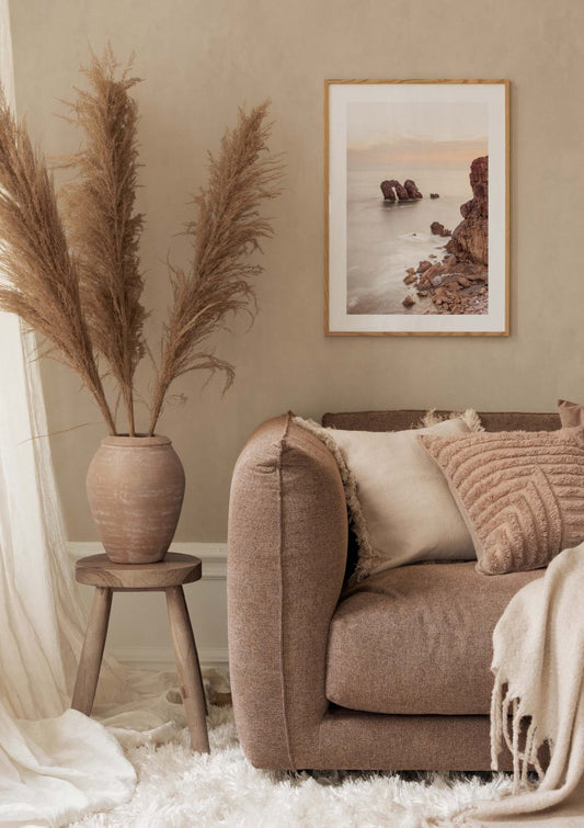 Watercolor cliffs in light dawn poster for nursery and home wall decor.