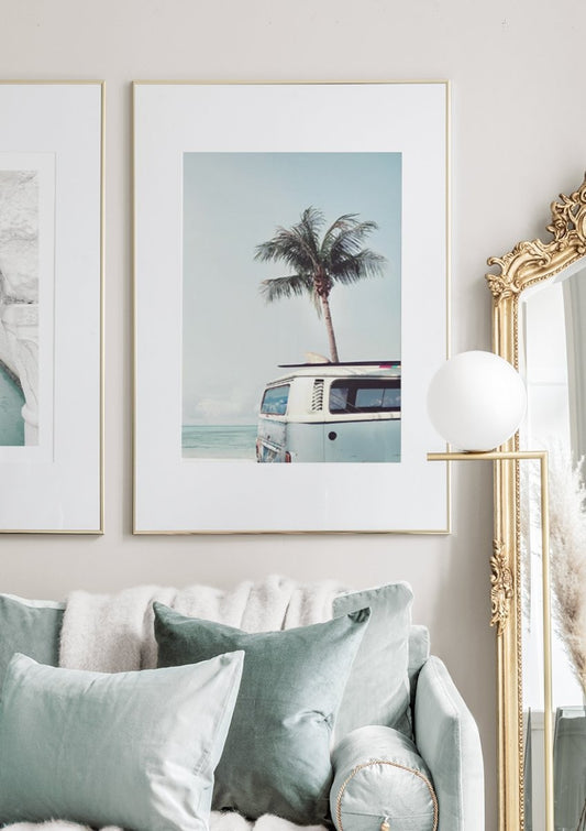 Watercolor surf van poster for nursery and home wall decor.