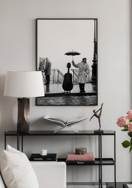 Musician Under The Rain Poster