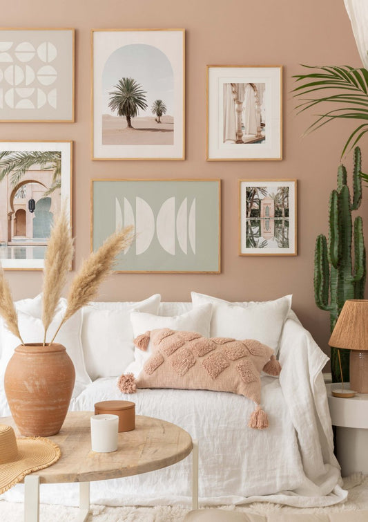 Watercolor beige arches poster for nursery and home wall decor.