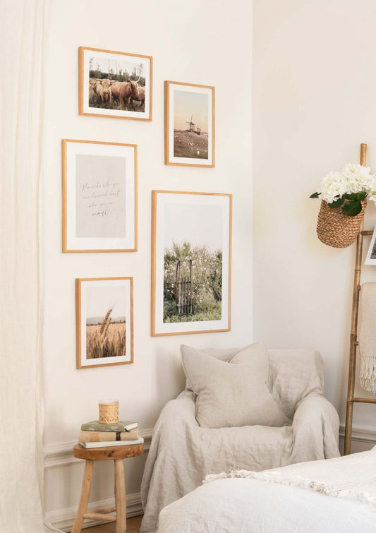 Watercolor windmills and sheep poster for nursery and home wall decor.