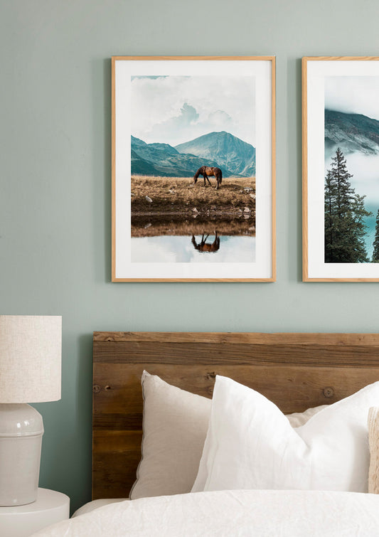 Watercolor highland horse poster for nursery and home wall decor.