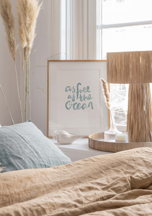 Watercolor as free as the ocean poster for nursery and home wall decor.