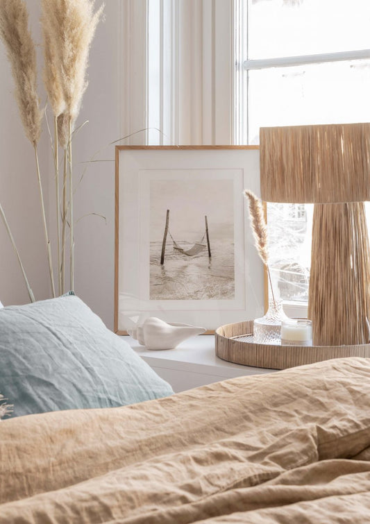 Watercolor beach hammock poster for nursery and home wall decor.