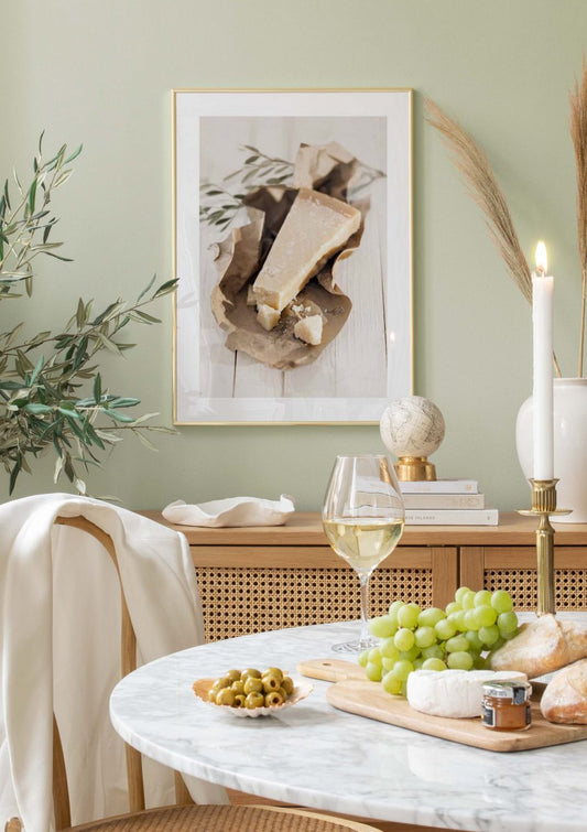 Watercolor parmesan cheese poster for nursery and home wall decor.