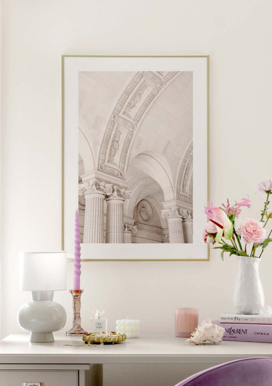 Watercolor elegant pillars poster for nursery and home wall decor.