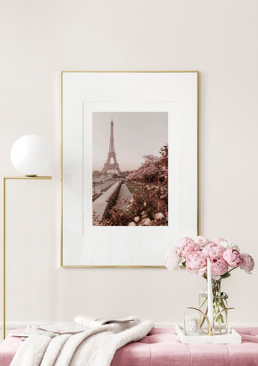 Watercolor morning in paris poster for nursery and home wall decor.