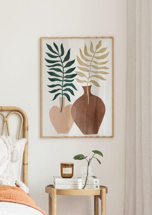 Watercolor plant vases poster for nursery and home wall decor.