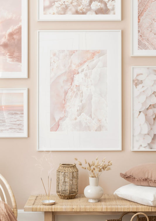 Watercolor pink marble poster for nursery and home wall decor.
