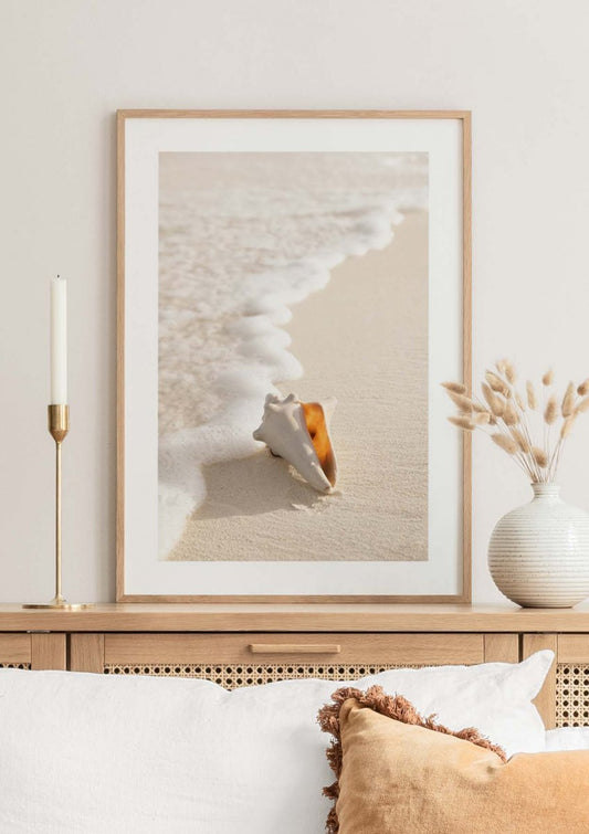 Watercolor conch shell poster for nursery and home wall decor.
