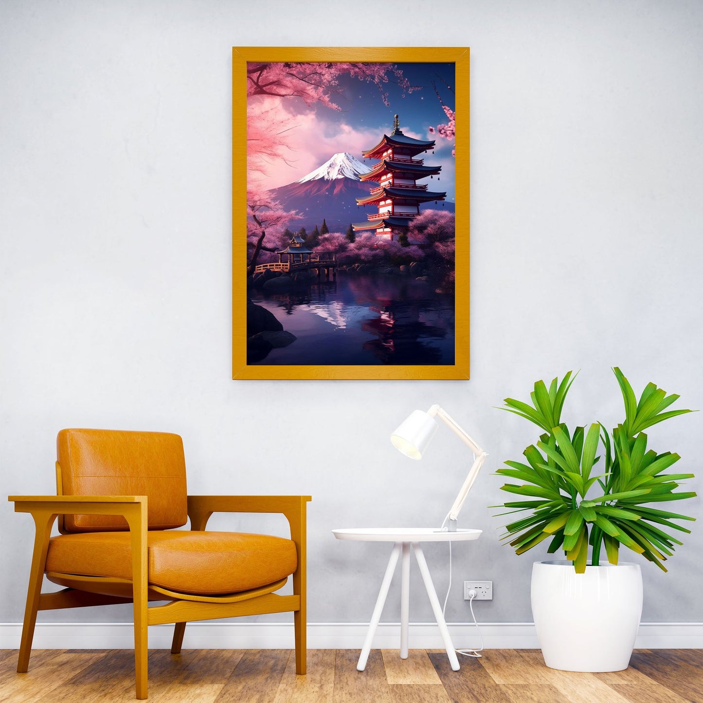 pagoda Japan Fuji Cherry Asian Style Poster |  Wall Art for Home & Office | High-Quality Print