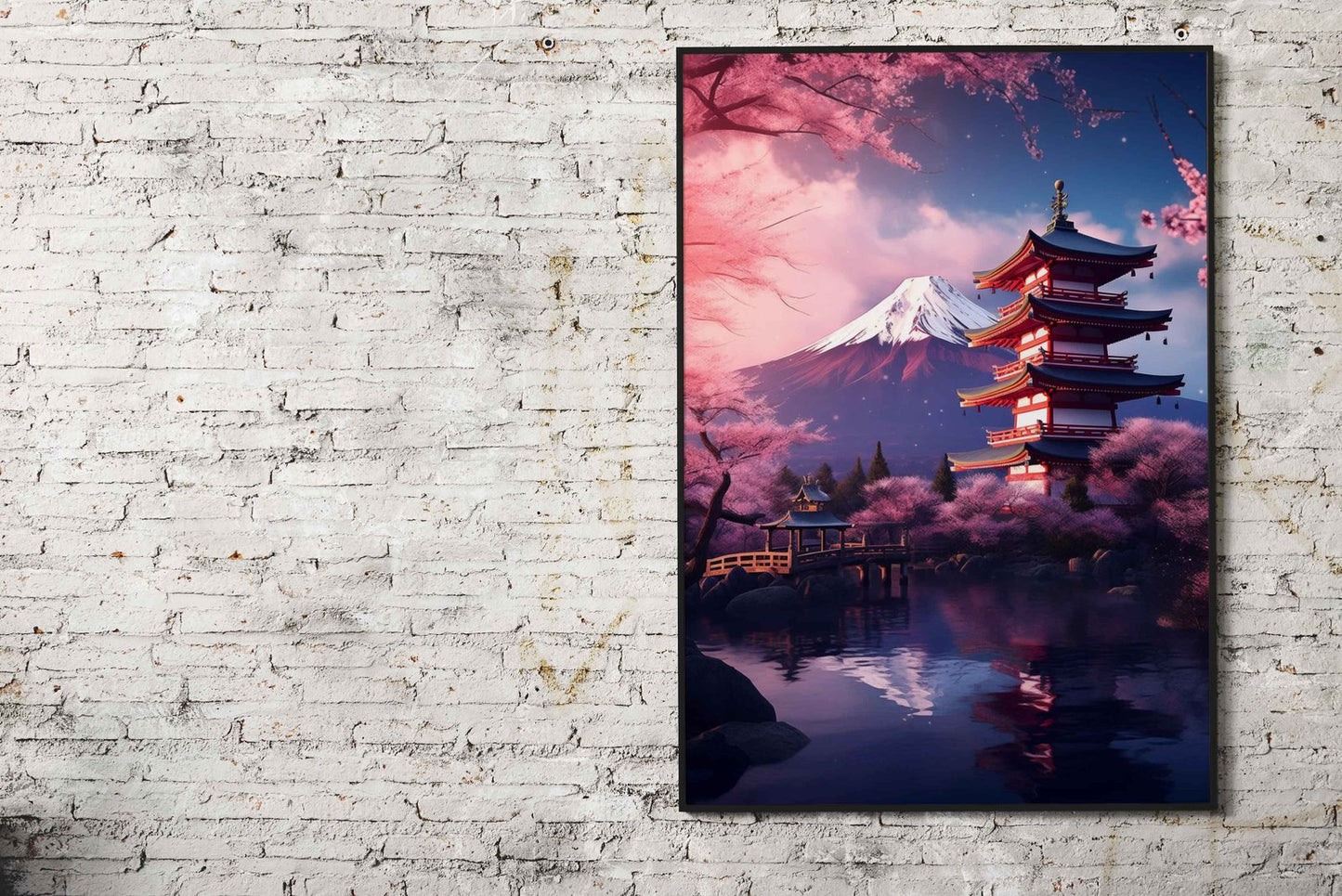pagoda Japan Fuji Cherry Asian Style Poster |  Wall Art for Home & Office | High-Quality Print