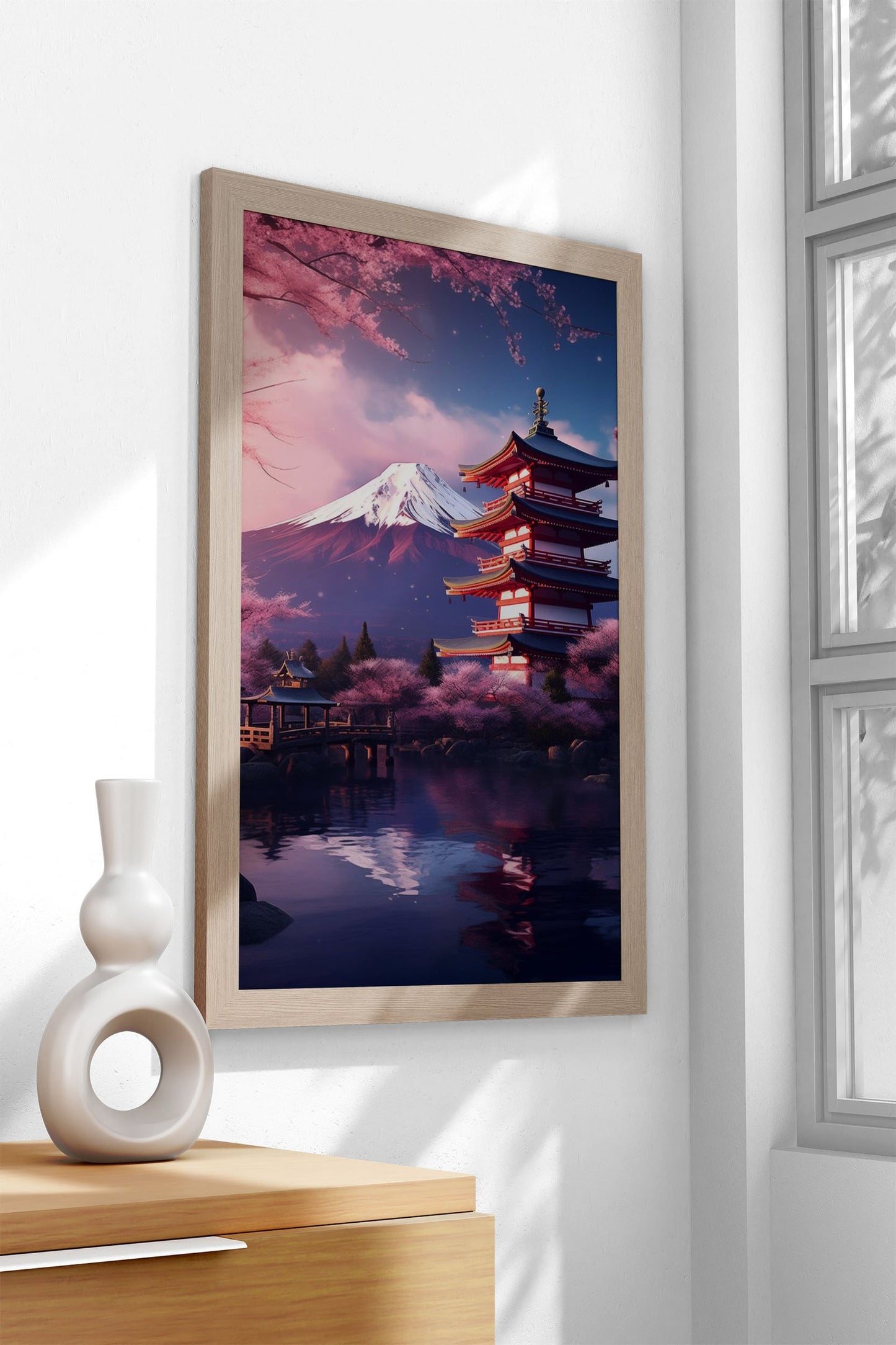 pagoda Japan Fuji Cherry Asian Style Poster |  Wall Art for Home & Office | High-Quality Print