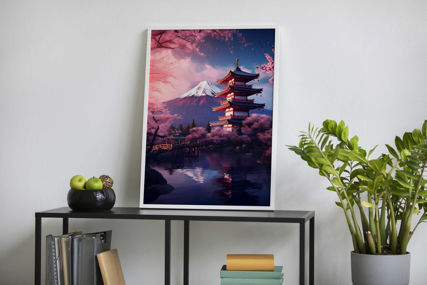 pagoda Japan Fuji Cherry Asian Style Poster |  Wall Art for Home & Office | High-Quality Print