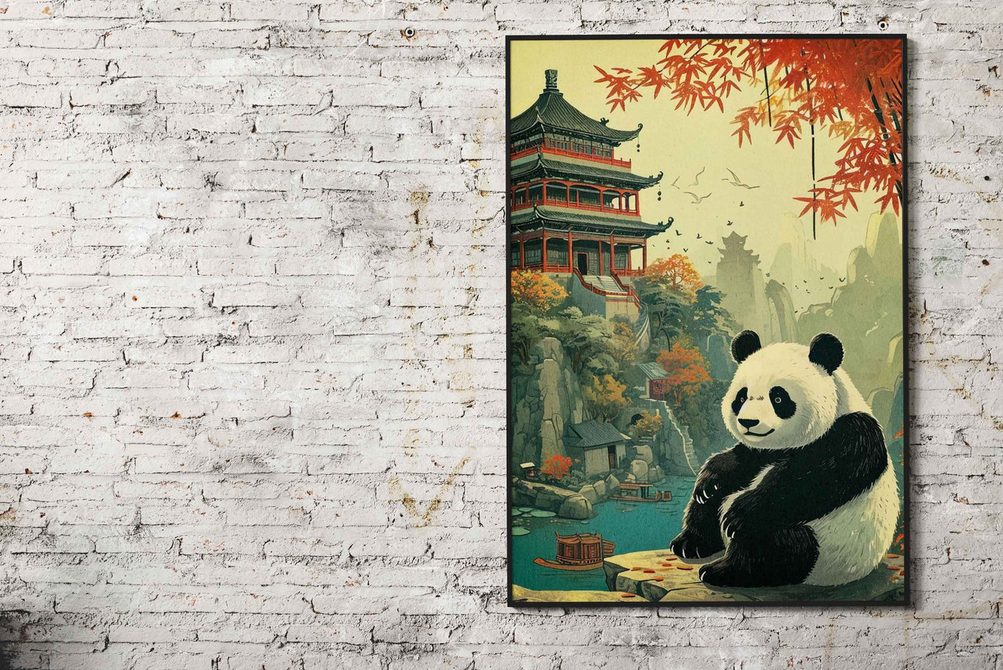 panda japanese landscape Asian Style Poster  | Wall Art for Home & Office | High-Quality Print