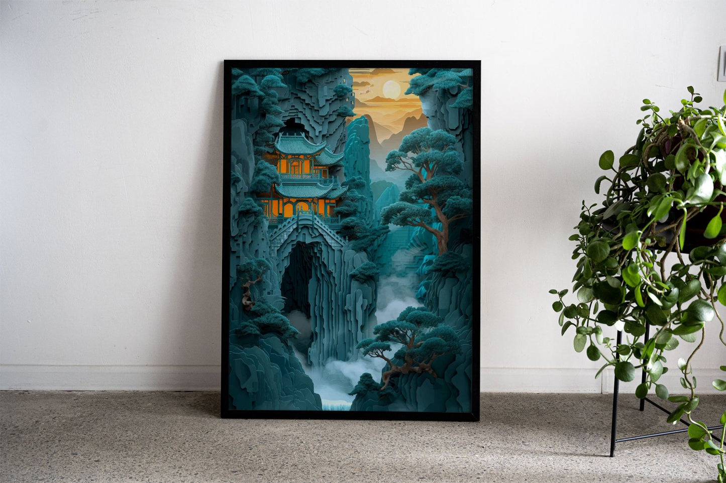 papercut Chinese temple Asian Style Poster |  Wall Art for Home & Office | High-Quality Print