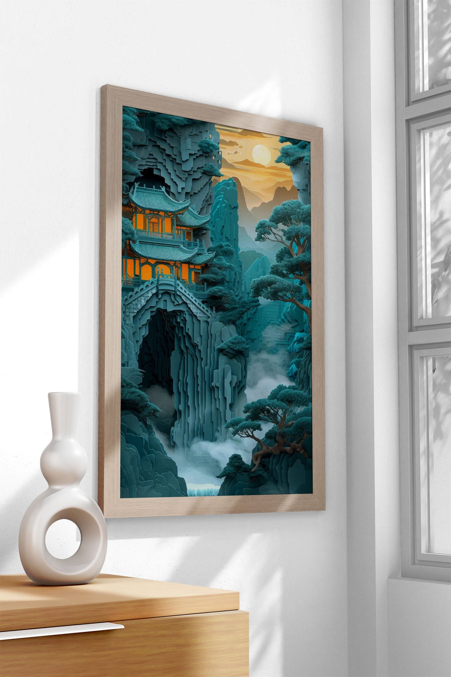 papercut Chinese temple Asian Style Poster |  Wall Art for Home & Office | High-Quality Print