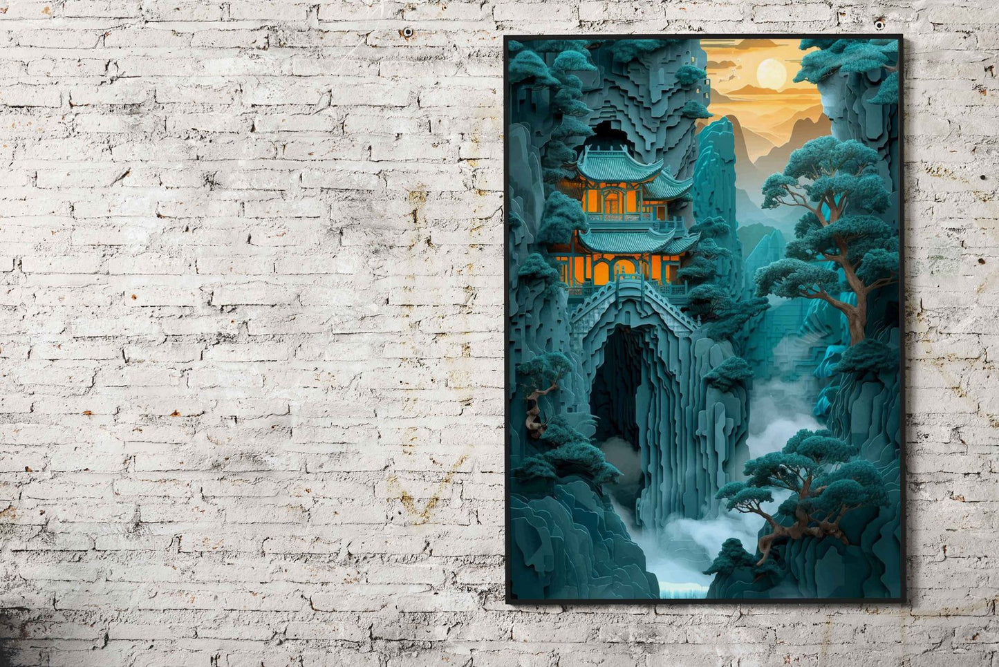 papercut Chinese temple Asian Style Poster |  Wall Art for Home & Office | High-Quality Print
