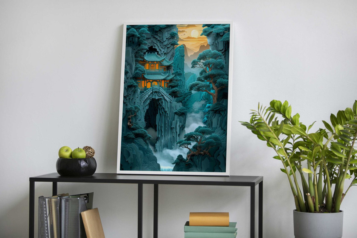 papercut Chinese temple Asian Style Poster |  Wall Art for Home & Office | High-Quality Print