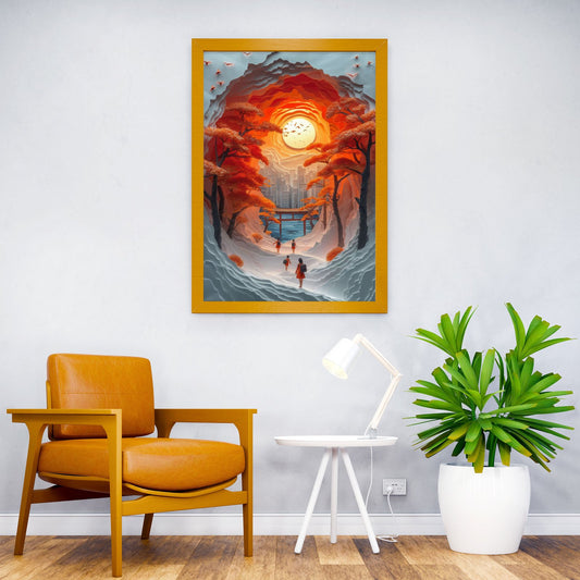 papercut sunset art Asian Style Poster | Wall A rt for Home & Office | High-Quality Print