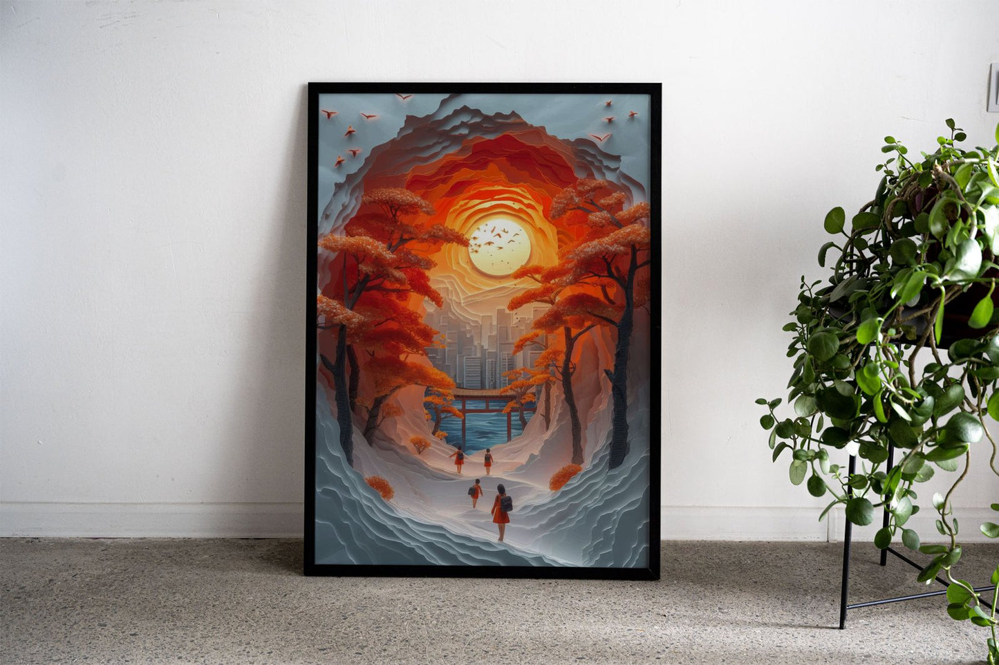 papercut sunset art Asian Style Poster | Wall A rt for Home & Office | High-Quality Print