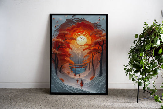 papercut sunset art Asian Style Poster | Wall A rt for Home & Office | High-Quality Print