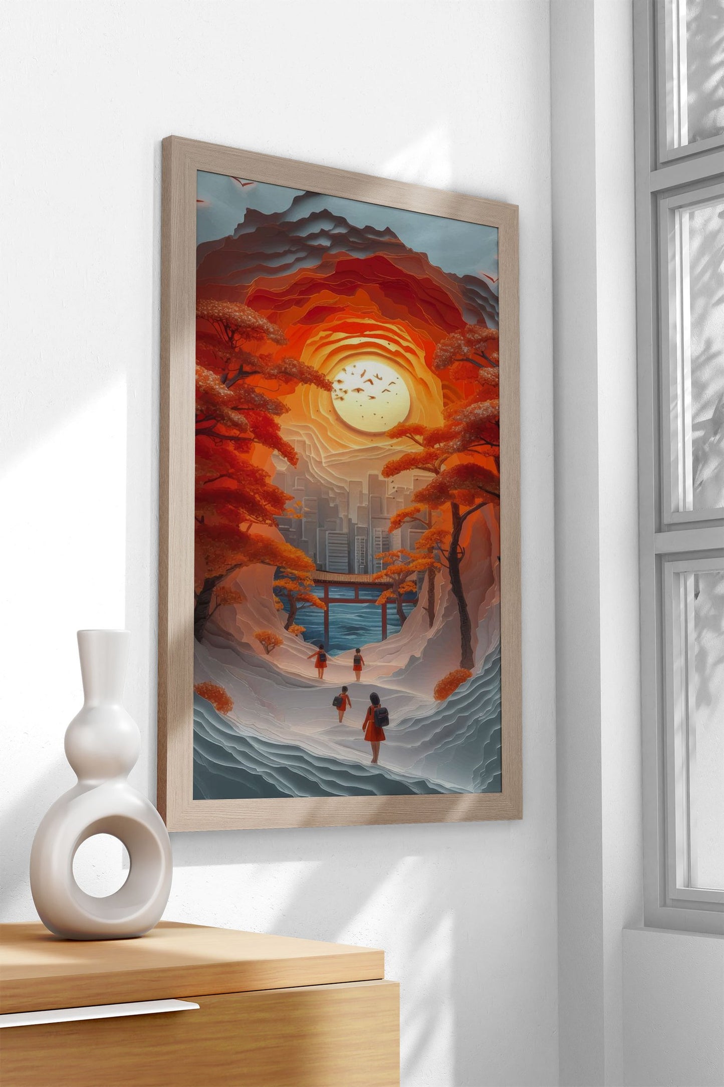 papercut sunset art Asian Style Poster | Wall A rt for Home & Office | High-Quality Print