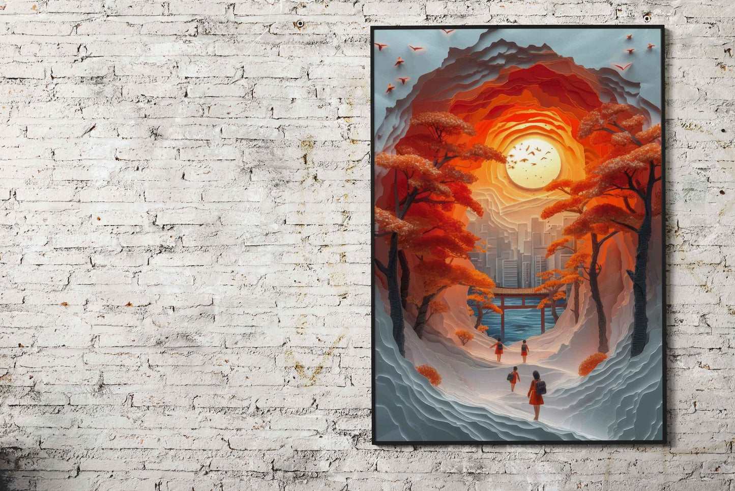 papercut sunset art Asian Style Poster | Wall A rt for Home & Office | High-Quality Print