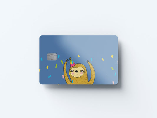 Watercolor party sloth design | credit card sticker | small chip | credit card skin for nursery and home wall decor.