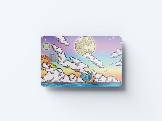 Watercolor pastel sea design | credit card sticker | small chip | credit card skin for nursery and home wall decor.