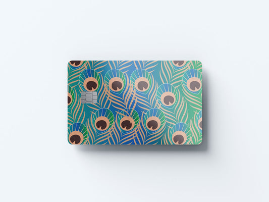 Watercolor peacock feathers design | credit card sticker | small chip | credit card skin for nursery and home wall decor.