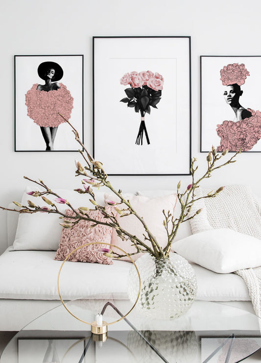 Watercolor peytil pink bouquet poster for nursery and home wall decor.