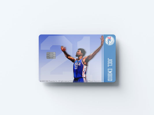Watercolor philadelphia 76ers joel embiid design | credit card sticker | small chip | credit card skin for nursery and home wall decor.